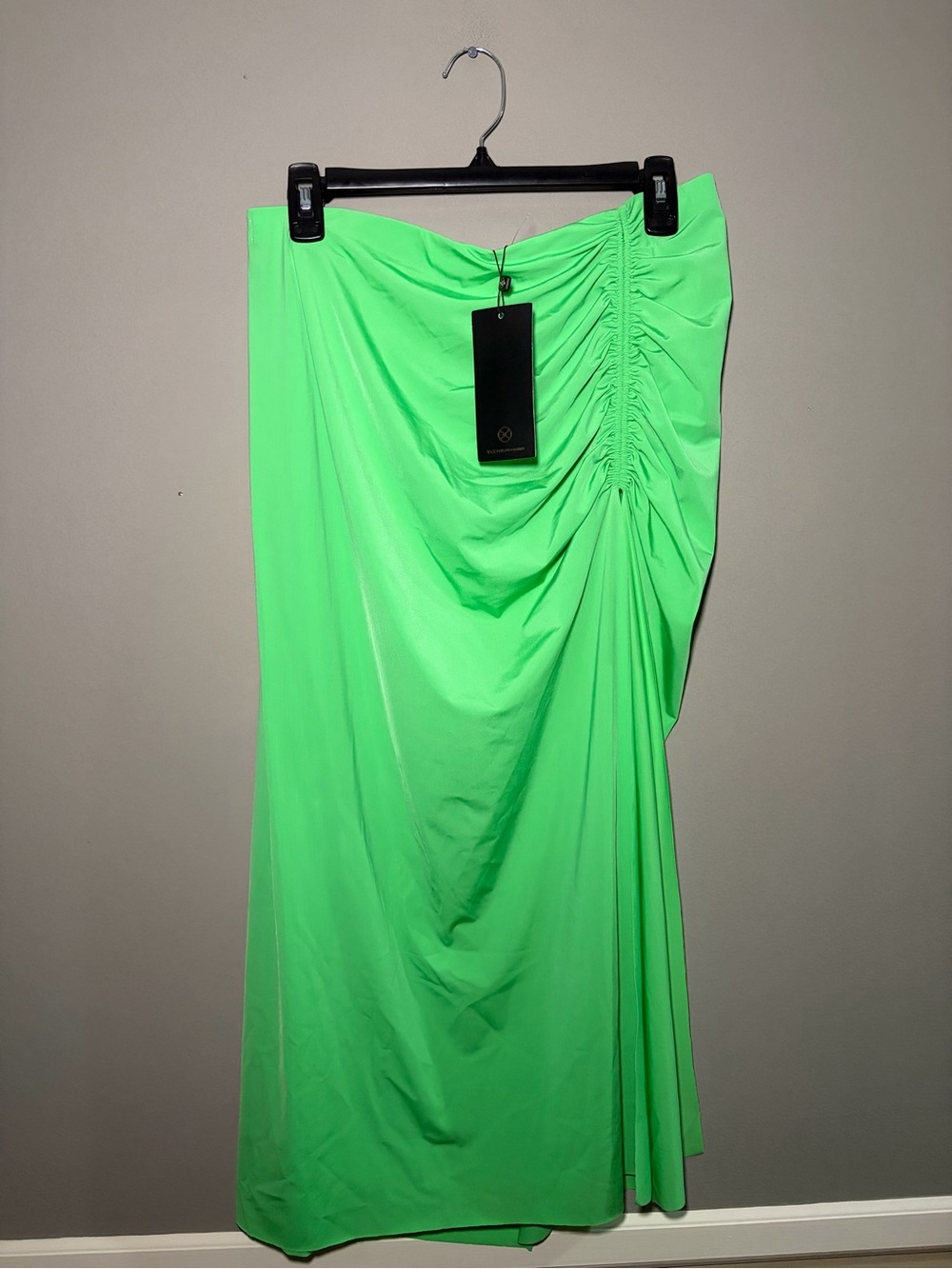 NWT ViX Paula Hermanny Solid Bela Midi Skirt Neon Green Ruched Draped Resort